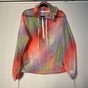 VICTORIA SECRET SPORT Quarter Zip Multicolor Sheer Hooded Jacket